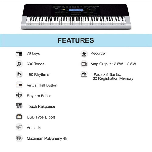 Teclado Casio Wk240 6 1/2 Oct Sensitivo + Fuente De Regalo