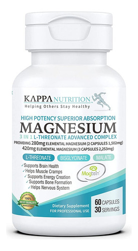 Magnesio - Kappa Nutrition - 60 Caps - Made Usa