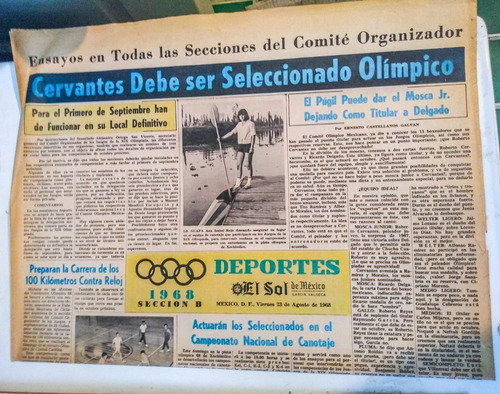 Periódico El Sol De México Sección De Deportes 23 Ago 1968