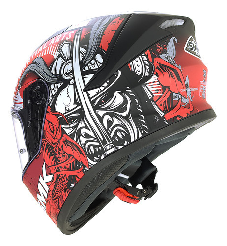 Casco Integral Smk Stellar Samurai Visor Simple Diseño Samurai Color Negro Mate/rojo Tamaño Del Casco L
