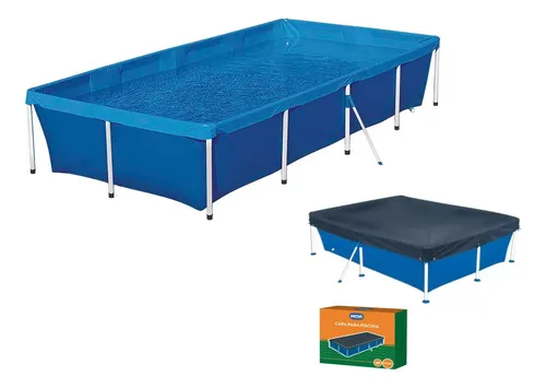 Piscina Plástica 3000 Litros Retangular Mor + Capa Protetora