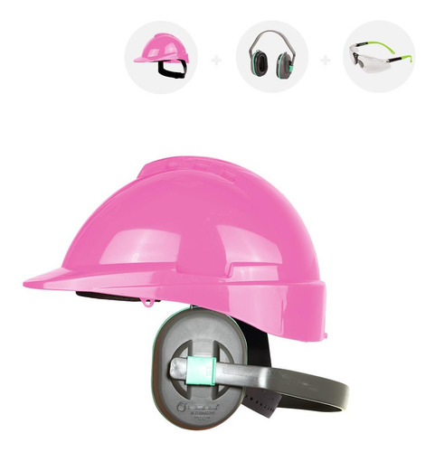 Casco Rosa Libus Con Protector Auditivo Lentes De Regalo