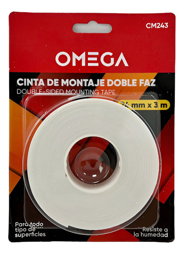 Cinta De Montaje Doble Faz Omega, Rollo De 24mm X 3m