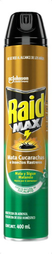 Raid Max® insecticida en aerosol mata cucarachas e insectos rastreros plaguicida de uso domestico sencia eucalipto 400 mL