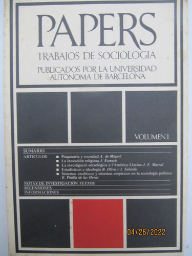 Papers Trabajo  Sociologia Vol 1 Universidad Barcelona 1973