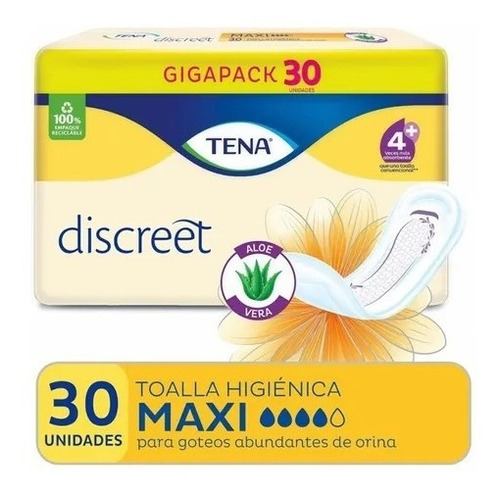 Tena Maxi Discreet 4 X 30 Toallitas Femeninas Goteo Fuerte