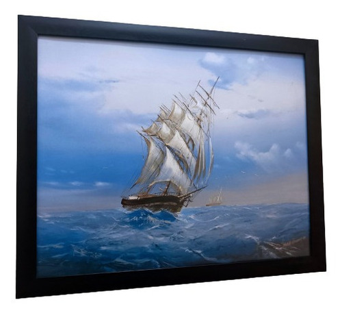 Barco Fragata Litografía Marc Adams Enmarcada 55 X 45 Cms