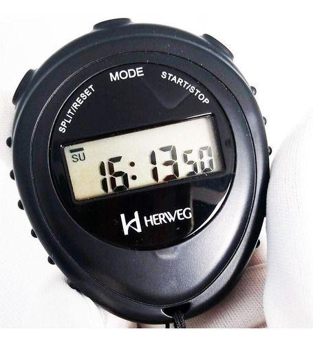 Cronómetro digital negro Herweg 8912-34 con cordón