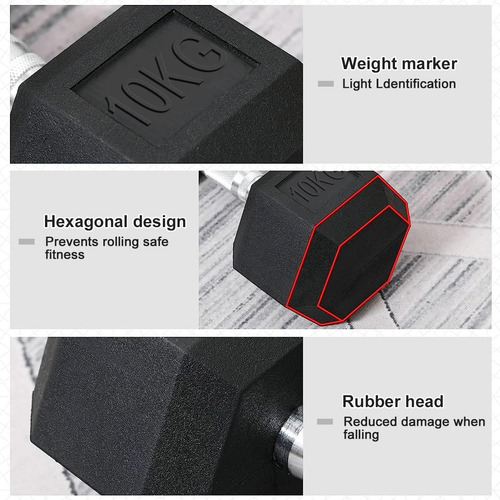 Mancuernas De Caucho Gym 20 Kilos Total Hexagonal Importadas