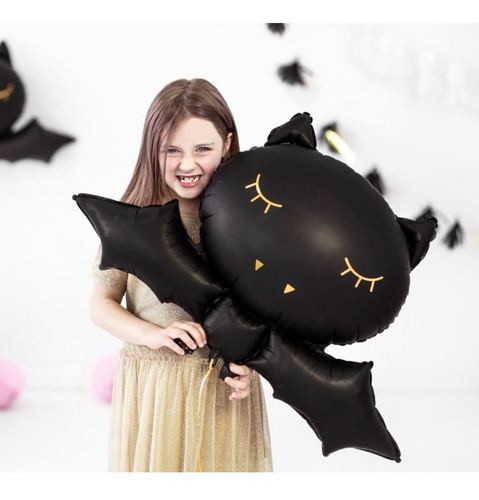 Imagen 2 de 4 de Globo Metalizado Bat Murcielago Cute Con Dorado Grande X1