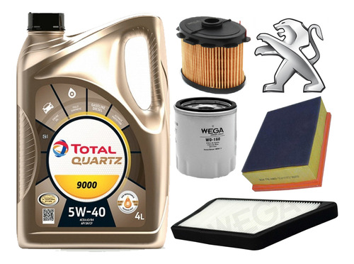 Kit Filtros Peugeot 206 1.9 Xrd + Aceite Total 9000 5w40 4l