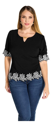 Blusa Dama Negro Bordado  Talla Extra Mundo Terra 159460