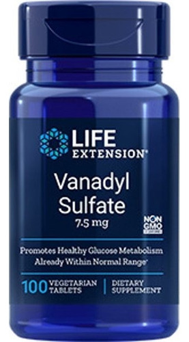Sulfato De Vanadil 7,5 Mg - 100 Tablets - Life Extension Sabor Natural