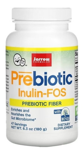 Suplemento en polvo Jarrow Formulas  Prebiotic Inulin-FOS carbohidratos en pote de 180g