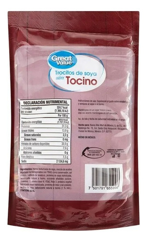9 Pzas Trocitos De Soya Great Value Sabor Tocino 80 G