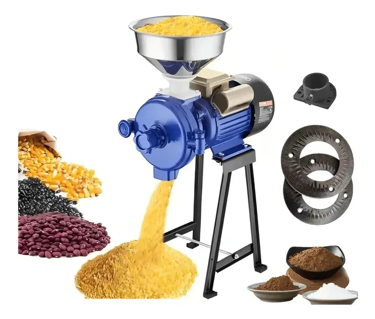 Molino Eléctrico Para Moler Seco 1400 Rpm 2200w, Harina De Maíz, Harina De Trigo, Café molido, Etc. Azul Para Seco