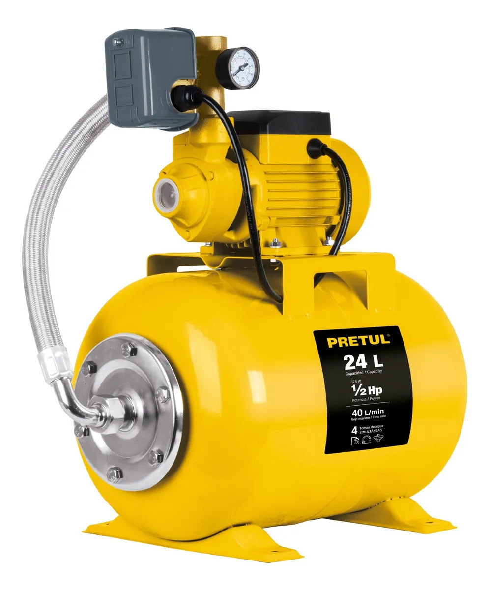 Equipo hidroneumático PRETUL, Bomba Periférica de 1/2 HP, Tanque de 24L, HIDR-1/2X24P