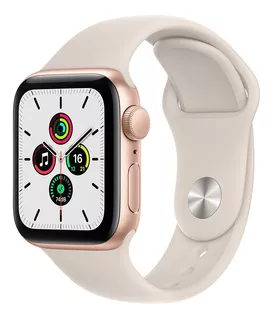 Apple Watch SE (GPS + Cellular, 40mm) - Caja de aluminio color oro - Correa deportiva Blanco estelar