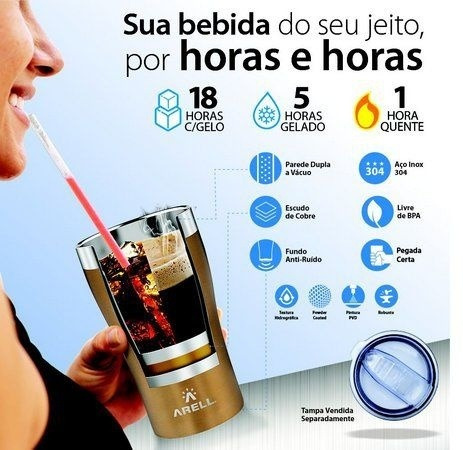 Imagem 3 de 9 de Copo Térmico De Cerveja 500ml Dourado Metallic Gold - Arell