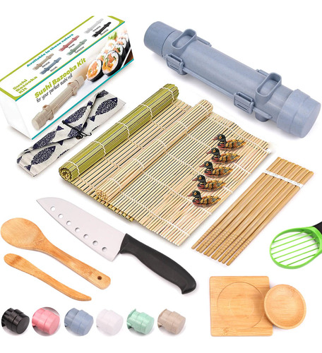 Kit Sushi Profesional 22 Utensilios Rodillo Bazooka Alfombri