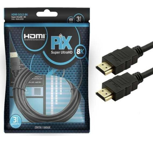 Cabo Hdmi 8k 2.1 3 Metros Ultra Hd Hdr Dinamico Pontas Gold