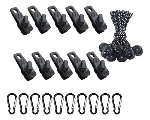 30x/set Clips Para Lona Cuerda De Punto . Mosquetón Negro