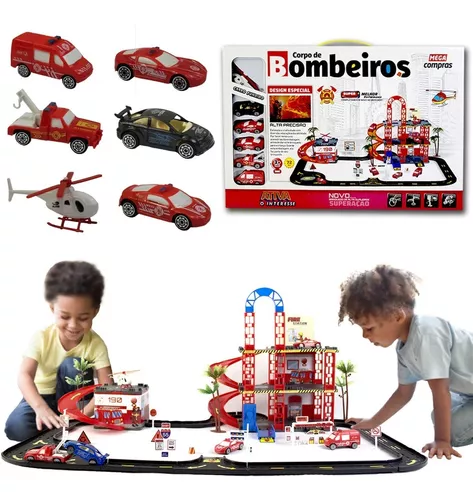 Pista Playset Infantil Posto Corpo de Bombeiros Carrinho e