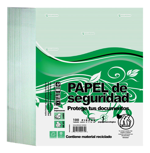 Papel Seguridad Tamaño Carta Verde 100 Hojas Ecologico