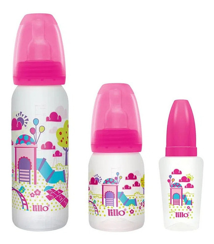 Conjuto Com 3 Mamadeiras Lillo Evolução Rosa 50/120/240ml