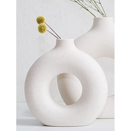 White Small Ceramic Circle Vases, Modern Minimalistic D...