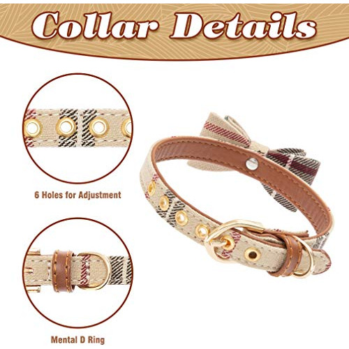 Collar Y Correa Ajustable Con Pajarita Beige Talla M 3pzs