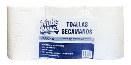 Papel Toalla X180m 6 Rollos Nube Blanca Liso