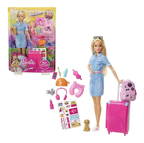 Barbie - Muñeca Y Set De Viaje Con Cachorro