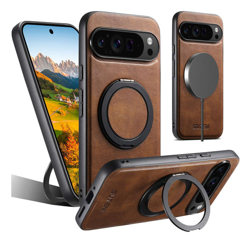 Funda De Teléfono Inalámbrica Magnética Multifuncional De Piel Auténtica A Prueba De Golpes Para La Serie Google Pixel