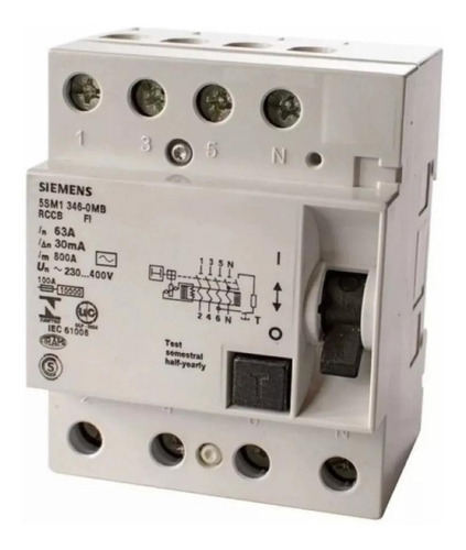 Interruptor Diferencial Siemens 4x63 30 Mah 5sm1346-0mb