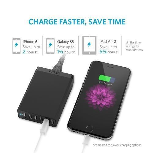 Cargador Anker PowerPort 6 usb de pared negro