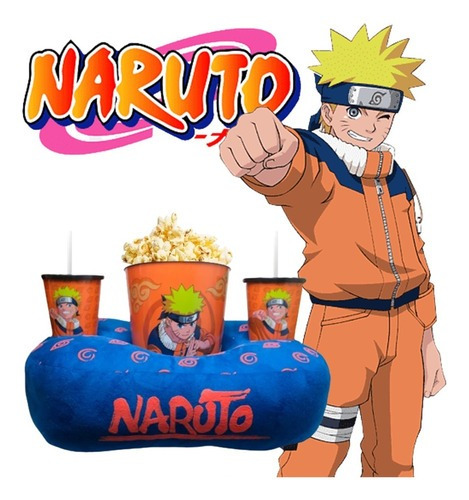 Kit Almofada P/ Pipoca Naruto 2 Copos Balde Manga Licenciado