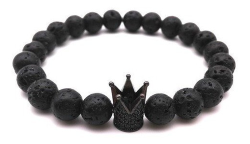 Pulsera De Hombre Y Mujer Corona Piedra Volcanica 1