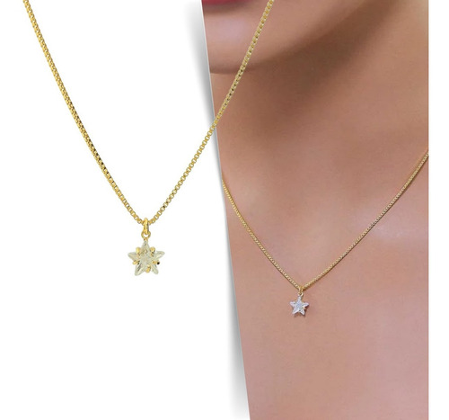 Imagem 1 de 5 de Colar Estrela Cristal - Banhado Ouro