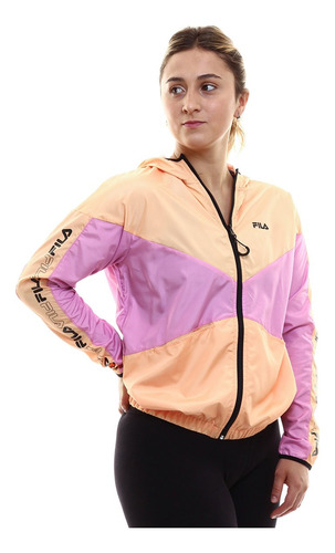 Fila Campera Femenina Geo Block Hoodie  Amarillo Solar/rosa 