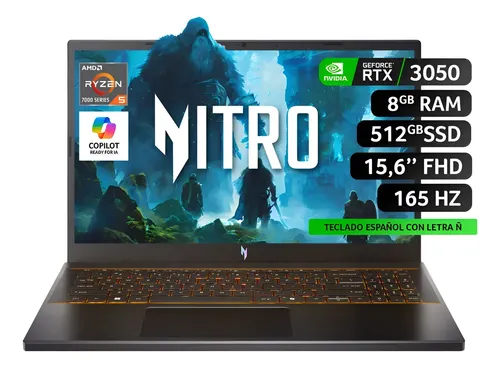 Notebook Gamer Acer Nitro Ryzen 5 8Gb Ram 512 Ssd 15'6 Fhd