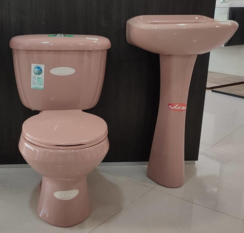 Meg Wc Combo De Sanitario Con Lavamanos Pedestal Rosado 