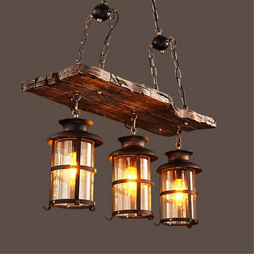 Industrial Rustic Woody Forjado Iron 3 Luces Luz Colgante, N