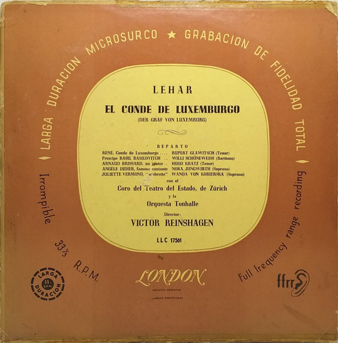 Vinilo Lp Victor Reinshagen - Lehar, El Conde De Luxemburgo