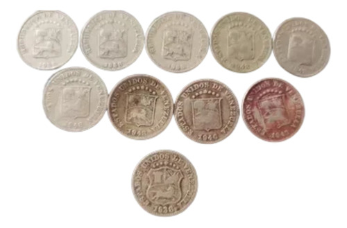 Puya 5 Céntimos De 1938 Al 58 Lote 10 Monedas Venezuela 