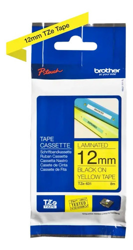 Cinta Laminada Brother Tze-631 Negro Sobre Amarillo 12mm