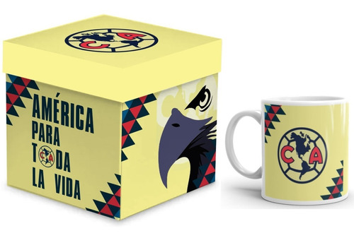 Taza Club América Fútbol Con Caja De Madera Para Regalo