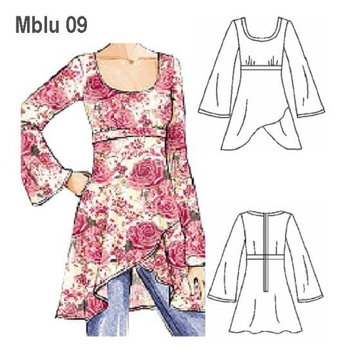 Molde, Patrón Blusa Larga Mujer, Manga Acampanada.