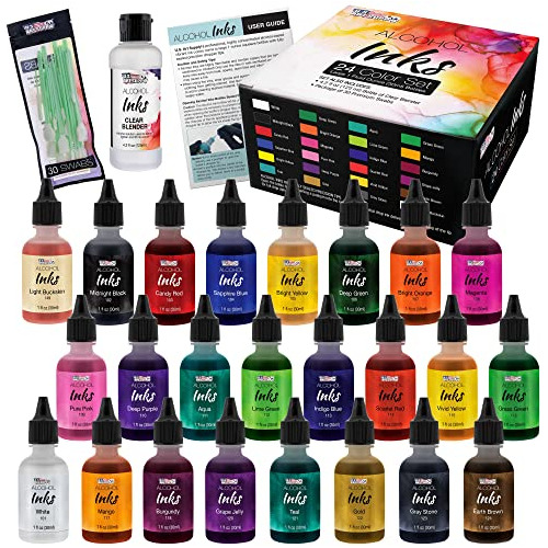 24 Color Alcohol Ink Set - Huge 30ml Triple Sized 1-oz ...