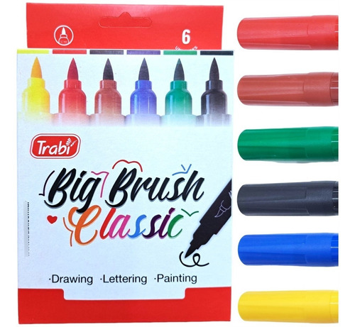 Imagen 2 de 7 de Marcador Trabi Big Brush Punta Pincel Por 6 Unidades